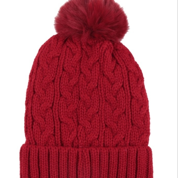 Chain Rib Knit Pattern Beanie Red - Picture 3 of 4